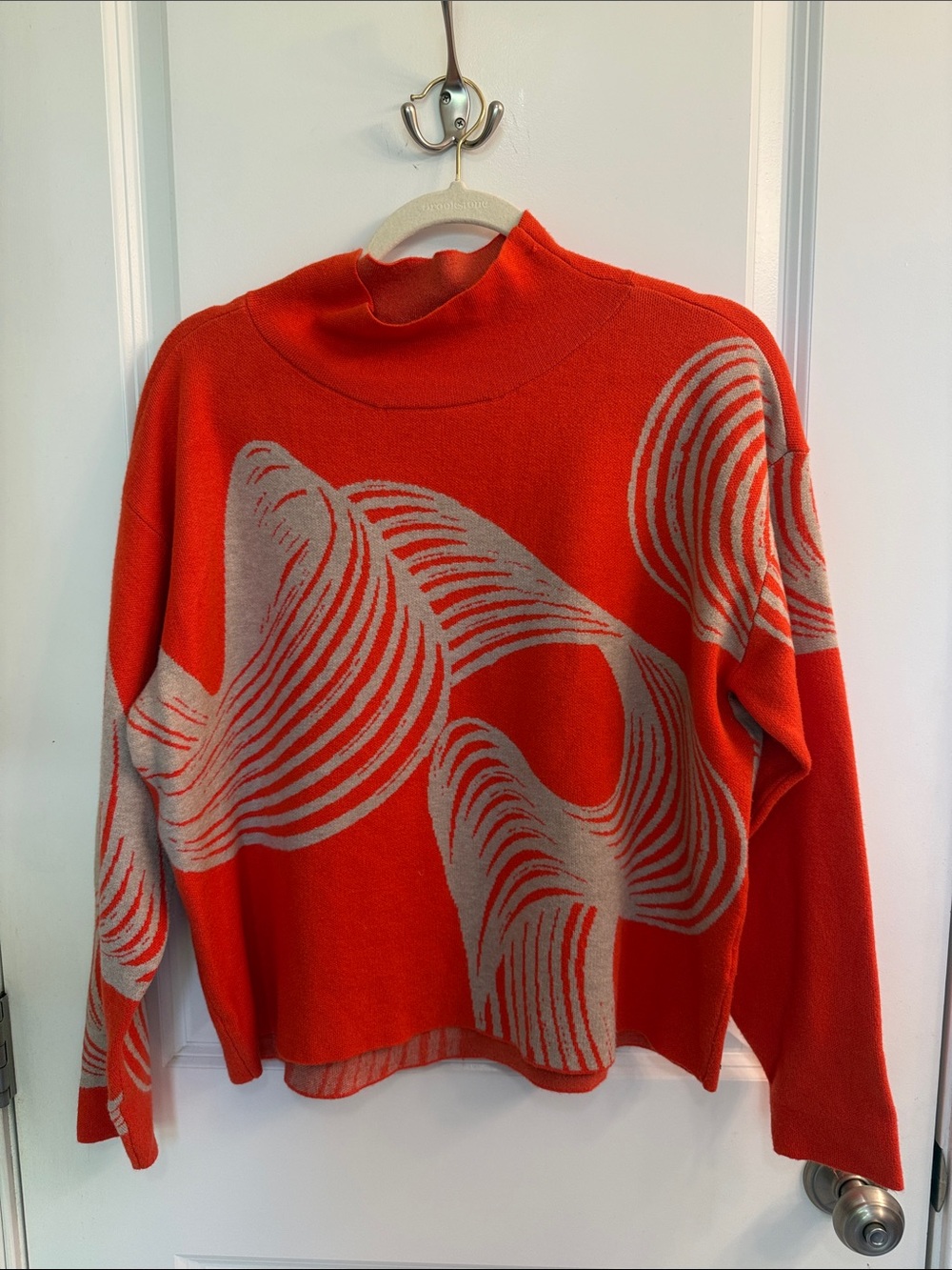 Maeve Carys Mock Turtlebeck Orange and Cream Abstract Print